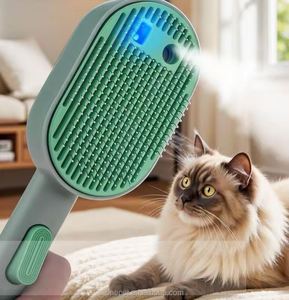 Peigne et brosse de toilettage rechargeables en acier inoxydable pour animaux de compagnie - Nettoyage automatique, utilisation facile, brume à un clic, écologique pour chiens et chats - Product Image 1