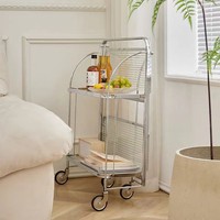 Table d'appoint en verre de style mid-century avec roulettes, chariot de service mobile pour canapé de salon ou rangement pliable