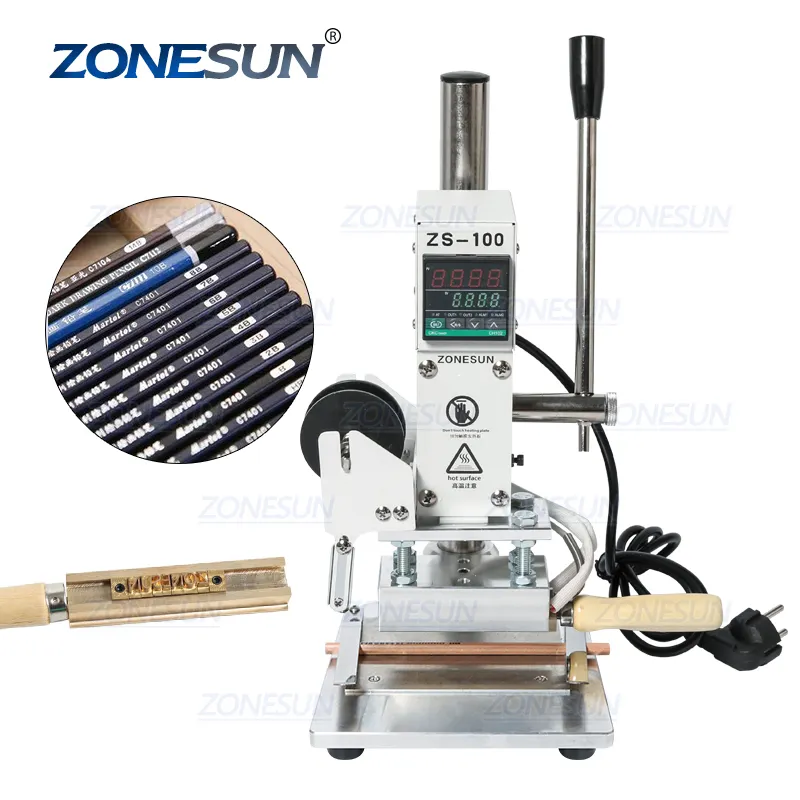ZONESUN ZS-100A Custom Logo Foliedruk Machine Handleiding Bronzing Machine Voor PVC Card Leather Papier Potlood Stempelen Machine
