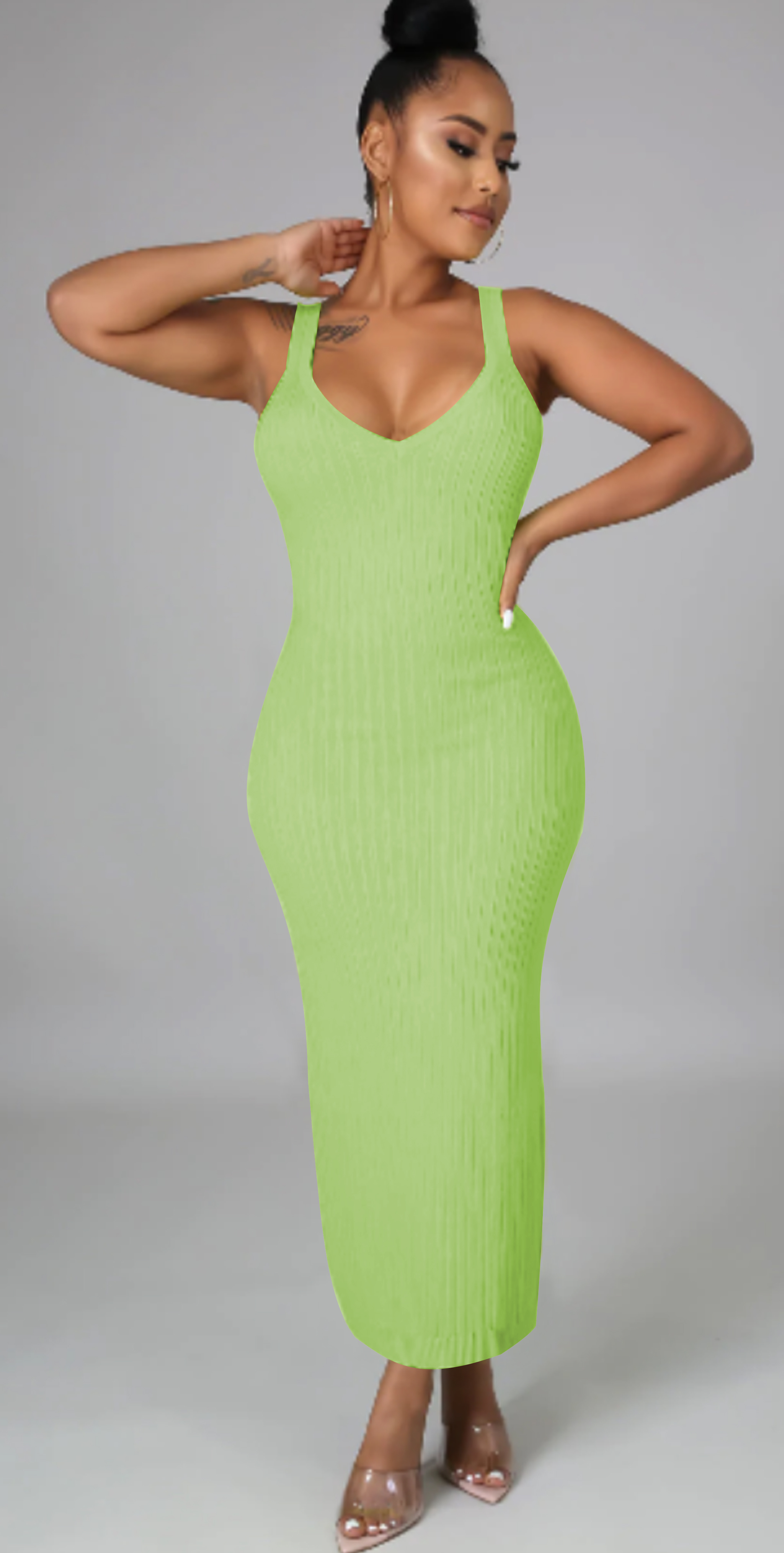 slim fit dress slacks Evie Green Knit Ribbed Midi Dress | Dresses main image 0