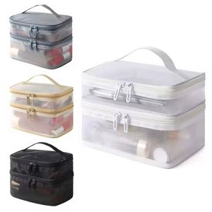 Double Layer Mesh <b>Makeup</b> Bag, Wash Bag, Women's Portable New Large Capacity <b>Storage</b> Bag, Cosmetics <b>Storage</b> Bag - Product Image 1