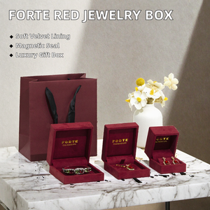 FORTE Red High-end Simple <b>Jewelry</b> Packaging Set <b>Box</b> with Magnetic Closure <b>Velvet</b> Lining for Rings and Necklaces - Product Image 2
