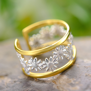Lotus Fun Elegante Kleine Gänseblümchen-Blumen Verstellbare Ringe für Frauen Echtes 925 Sterling Silber Original Luxus 18K <span class=keywords><strong>Gold</strong></span> Feiner Schmuck - Product Image 3