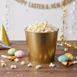 Kontensan 2.6L Gold Metal Round Popcorn Bucket 175x170mm for Easter New Year Valentine's Day Party Decorations - Product Image 3