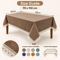 Nappe carrée en faux lin brodée avec dentelle, imperméable, anti-taches et résistante à l'huile