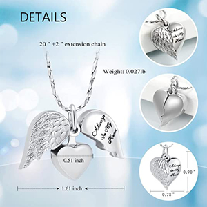 Bijoux de crémation pour cendres urne collier pendentifs femmes hommes souvenir de famille aile d'ange commémoratif avec coeur de charme pour les proches - Product Image 2