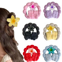 Bandeau de lavage facial en flanelle florale Plumeria, éponge faite à la main, imperméable, logo personnalisé, vente en gros en vrac pour femmes, OEM ODM, lot de quatre pièces
