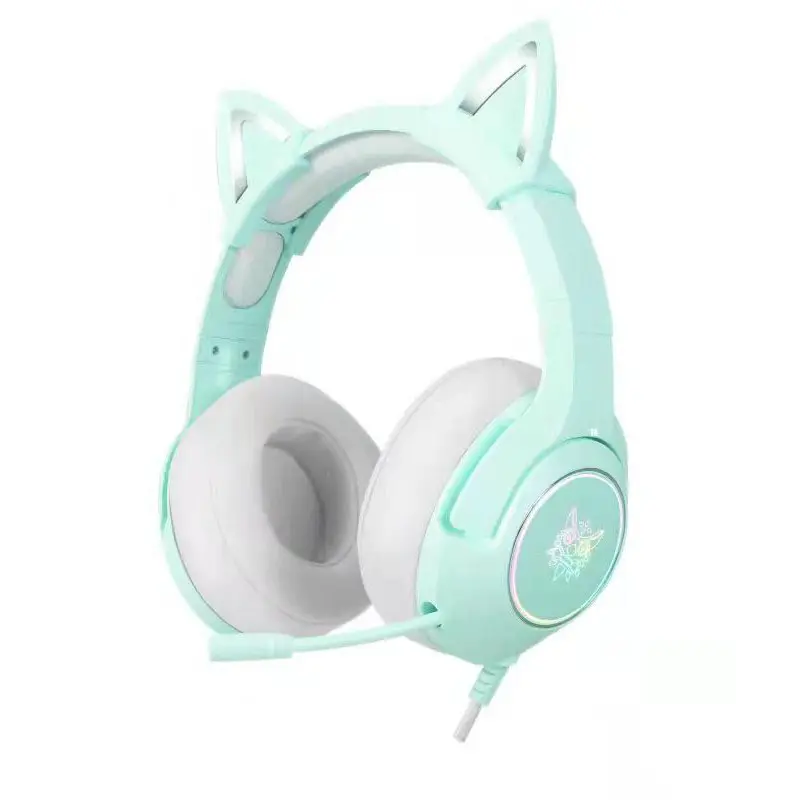 Green Pink Cat Ear Headset Girls Casque Wired Stereo Gaming Headphones with Mic LED Light for Laptop/ PS4/Xbox One Controller