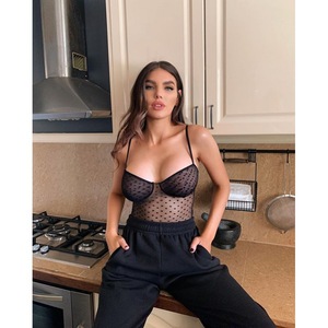 Lingerie Sexy in Pizzo <span class=keywords><strong>Nero</strong></span> Trasparente e Traspirante, <span class=keywords><strong>Body</strong></span> a Rete Senza Schienale per Ragazze, Sensuale Lingerie Erotica Femminile a Pois - Product Image 4