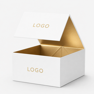 Boîte cadeau magnétique pliable personnalisée, boîte cadeau rigide noire avec intérieur doré, logo estampé à chaud, forme rectangulaire, emballage haut de gamme - Product Image 2