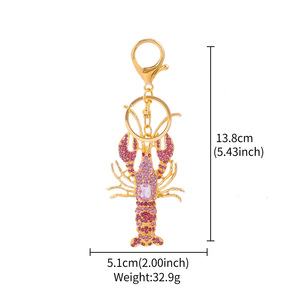 พวงกุญแจรถรูปกุ้งกุลสเตอร์คริสตัลน่ารักจี้โลหะรูปแมลงสัตว์ - Product Image 3