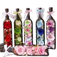 Roses éternelles conservées dans une bouteille de vin en verre, cadeaux de Noël pour la décoration, Saint-Valentin