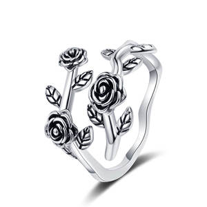 Bague rétro en argent thaïlandais avec branche et feuille de rose, petit charme, feuilles polyvalentes, bague pour femme avec motif de vigne végétale - Product Image 5