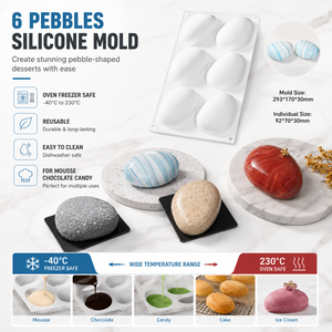 แม่พิมพ์ซิลิโคนเค้กมูส AKOKO 6 ชิ้น รูปทรงหินกรวด สำหรับ<span class=keywords><strong>ทำ</strong></span>ขนมฝรั่งเศส 3 มิติ รูปทรงเรขาคณิตสีรุ้ง สำหรับ<span class=keywords><strong>ทำ</strong></span>ช็อกโกแลตและลูกอม - Product Image 3