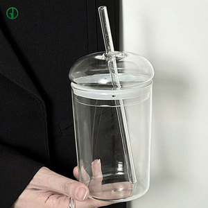 Bán buôn thân thiện với môi thực phẩm cấp cao Borosilicate <span class=keywords><strong>snowglobe</strong></span> cốc thủy tinh 16oz uống ly có nắp đậy và rơm - Product Image 5