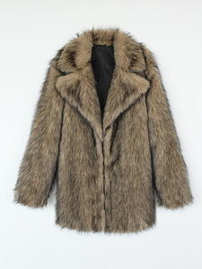 Cappotti in Ecopelliccia da <span class=keywords><strong>Donna</strong></span> per <span class=keywords><strong>Primavera</strong></span>, Autunno e Inverno, Giacca di Lusso in Finta Pelliccia Marrone, Soffice <span class=keywords><strong>Soprabito</strong></span> - Product Image 5