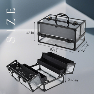 Clear Acrylic <b>Makeup</b> Train Case Aluminum Frame Portable Artist Cosmetic Storage <b>Box</b> with Foldable Trays Travel Nail Organizer - Product Image 6