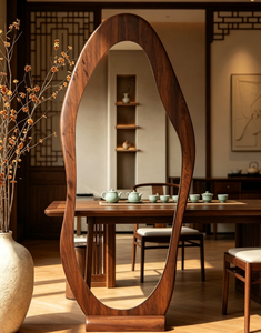 Heavenly <b>Mirror</b> Irregular Wavy Luxury European Handmade 5mm Thick Full Length Wooden Floor <b>Mirror</b> Freestanding Bedroom Dressing - Product Image 2