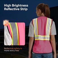 Gilet de sécurité réfléchissant rose pour femmes, tissu tricoté, fermeture éclair, plusieurs poches, languettes pour micro, bande réfléchissante de 2 pouces, vêtements de travail haute visibilité