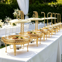 Chauffe-Plat Rond Professionnel FLEY avec Cadre en Acier Inoxydable Doré pour Mariages, Buffets Extérieurs et Événements en Restauration
