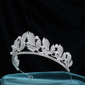 כסף אופנתי כסף גדול סגסוגת בארוקית כתר יהלום פשוט פנינה זהב לילדות קישוט שיער חתונה אלגנטי - Product Image 3