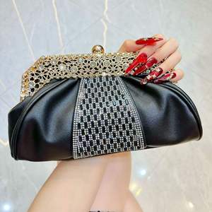 Sacs fourre-tout de luxe pour femmes, sacs à main de soirée en cuir PU avec chaîne en cristal, pochettes de soirée pour femmes - Product Image 3