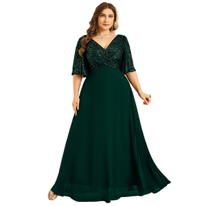 Nuovo abito da sera con scollo <span class=keywords><strong>a</strong></span> V da donna taglie forti e <span class=keywords><strong>eleganti</strong></span> con maniche arricciate con paillettes e giunte in Chiffon abito da festa - Product Image 1