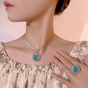 Fashion Eco-friendly Copper 14mm Gradients Zirconia Gold Plated Floral Pendant <b>Ring</b> <b>Set</b> <b>Women</b> Green Zircon Sunflower Jewelry <b>Set</b> - Product Image 6