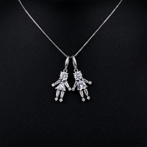 Colgante de Diamantes Cultivados en Laboratorio para Gemelas, Collar Doble de Oro Blanco de 14k para Hermanas - Product Image 1