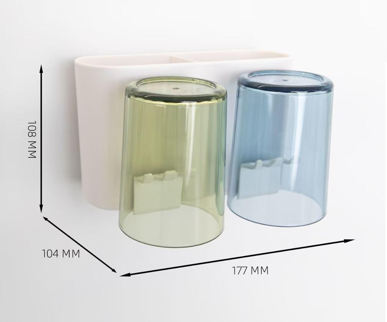 Support blanc double tasse 1+2 tasses colorées (vert+bleu)