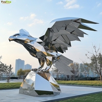 Escultura de águila grande de acero inoxidable con alas extendidas, estatua de pájaro de metal pulido para decoración de jardín, plaza, hotel, villa, personalizable.