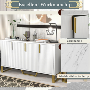Modern Solid Wood <b>Sideboard</b> with Four Doors Metal Handles & Legs and Adjustable Shelves <b>for</b> <b>Kitchen</b> and Dining Rooms - Product Image 3