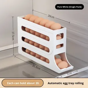 Kotak Penyimpanan Telur Gulung Otomatis 4 Lapis Desain Sederhana Plastik PP Pintu Samping Kulkas Tangga Aluminium Injeksi - Product Image 6