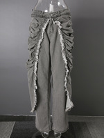 Jean décontracté streetwear pour femme, coupe droite, délavé, avec volants et plis, collection automne-hiver-printemps