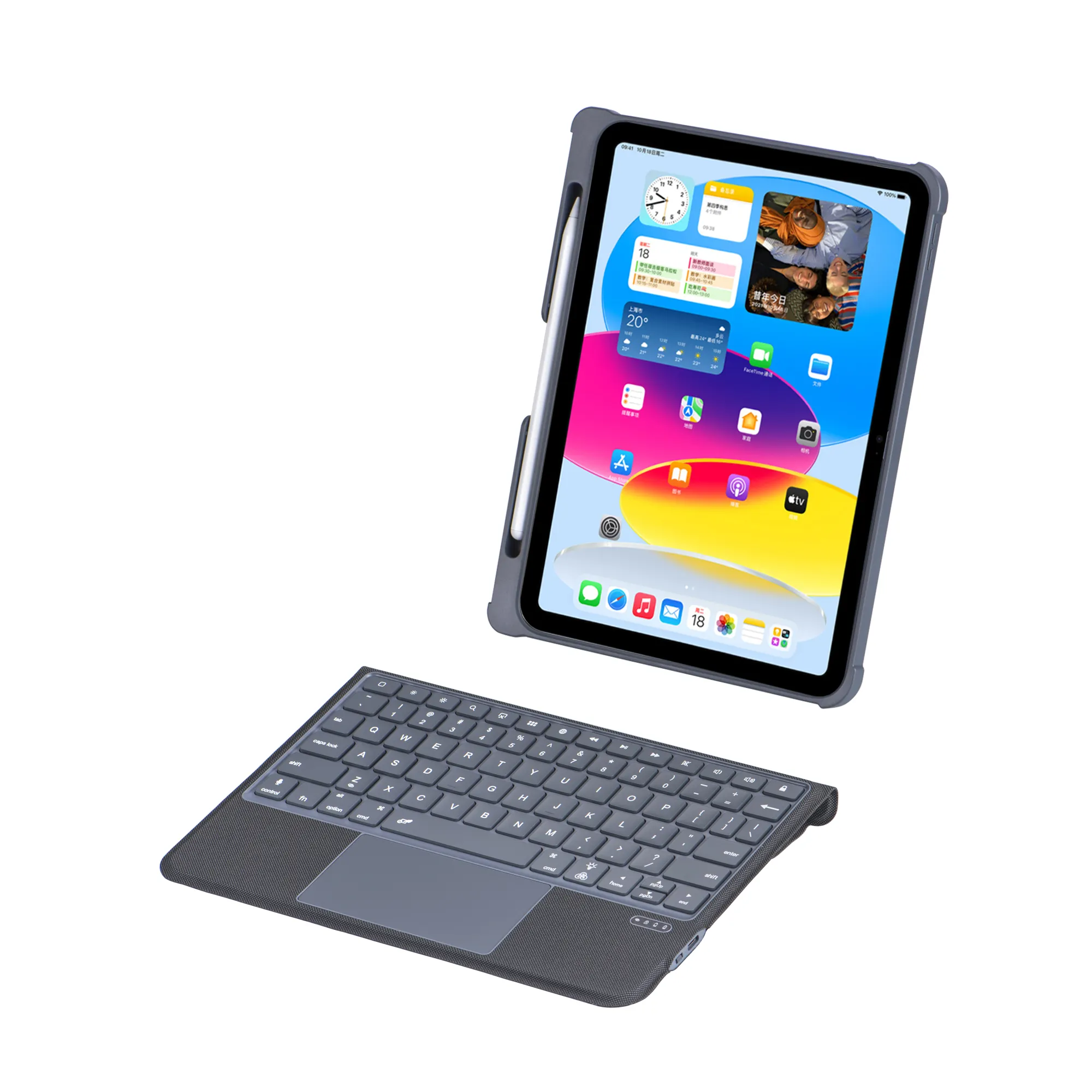 2022 10.9-Polegada caixa de teclado LED 7 cores estilo jogo sem fio Trackpad backlight porta-lápis para iPad X 10a Geração-novo