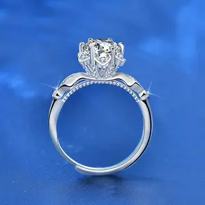 Romantic Luxury Shiny 5A Zircon Moissanite Hearts And Arrows Wedding Rings Women Platinum Plating Star Ring