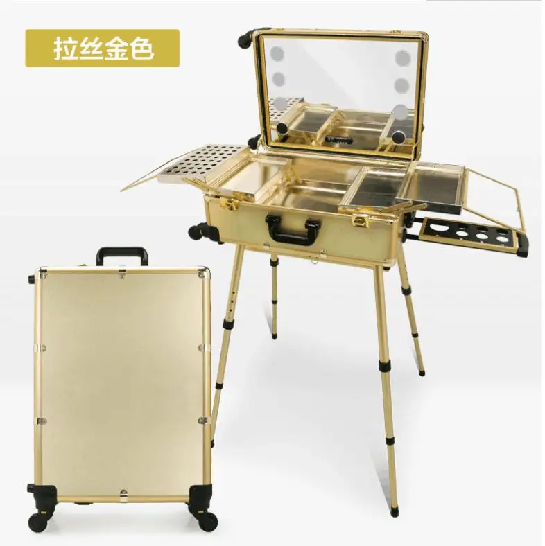 24 inch carry case makeup beauty rolling cosmetic mirror rolling boxes with 6 bulb lights