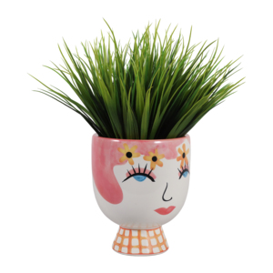Vaso in ceramica con design a volto, vaso rosa per piante da interno, vaso decorativo in gres per piante, decorazione per la casa - Product Image 2