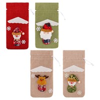 Housse de bouteille de vin en toile de jute 3D Père Noël avec cordon de serrage, cadeau de Noël pour hôtel, faveurs de fête de Noël, décoration de vacances, vente en gros