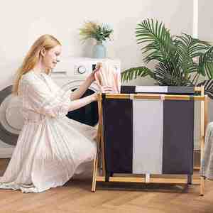 Panier à linge pliable Cestas Sacs et bacs de rangement pour vêtements Cesto De Ropa. Panier <span class=keywords><strong>Landry</strong></span> pliable en bambou avec 3 compartiments - Product Image 1