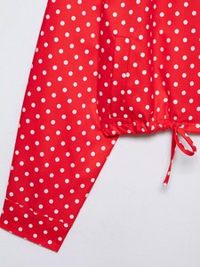 Set da <span class=keywords><strong>donna</strong></span> 2026: Nuovo completo casual alla moda con giacca a maniche lunghe con cerniera a pois e mini shorts <span class=keywords><strong>retrò</strong></span> a pois - Product Image 4