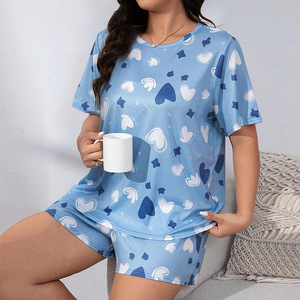 European and American Style Pajamas Casual Women <strong>Pyjamas</strong> Summer Plus Size Sweat Uptake T-shirt Shorts Sleepwear - Product Image 1