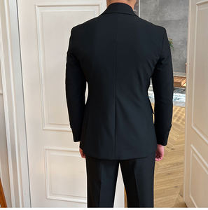 Nouveau <span class=keywords><strong>Costume</strong></span> <span class=keywords><strong>Homme</strong></span> Printemps 2025 Noir pour <span class=keywords><strong>Mariage</strong></span> et Banquet, Coupe Slim, Deux Fentes, <span class=keywords><strong>Costume</strong></span> d'Affaires pour Hommes Élégants - Product Image 6