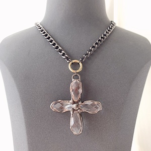 Collier de haute qualité pour hommes, chaîne cubaine en métal de canon pour cadeaux, collier de croix en émail pour prière, colliers à pendentif en verre transparent, BD-L1930 - Product Image 3