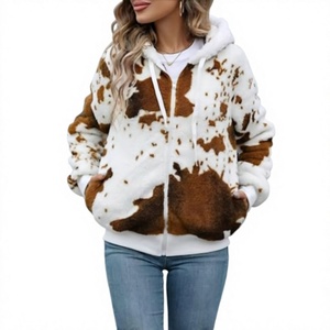 Veste à capuche oversize en fausse fourrure pour femme, imprimé animal, fermeture éclair, manches régulières, manteau chaud d'hiver - Product Image 3