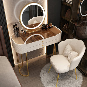 <strong>White</strong> Wooden King Size <strong>Bedroom</strong> Set with Side Cabinet Smart Makeup Mirror 3 Glass <strong>Drawers</strong> Wardrobe Dressing Table-Modern Design - Product Image 1