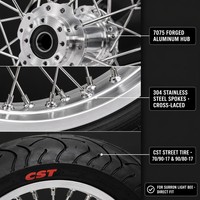 Juego de Ruedas Supermoto Surron Light Bee X de 17 Pulgadas, 70/90-17 90/80-17, Neumáticos Tubeless Plateados de Aluminio CNC para Calle y Drift, para Ultra Bee LBX