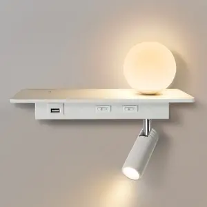 HYMELA Luz de pared de lectura LED Lámpara de punto ajustable Enchufe de EE. UU. Iluminación De Luna esférica