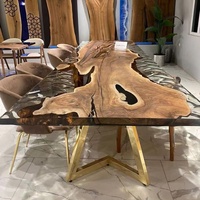 Usine de meubles modernes directement en bois de noyer massif café cuisine restaurant rivière table à manger dalle de résine époxy