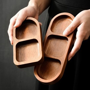 Dining dish, compartmentalized plate, acacia wood household solid wood snack dish, hot pot/grilled meat <b>sauce</b> dish, small plate - Product Image 3